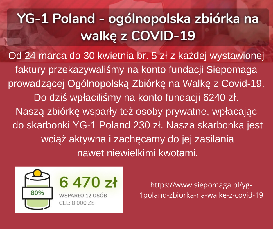 Przekazaliśmy 6470 zł na Zbiórkę na walkę z COVID19 prowadzoną przez fundację Siepomaga - YG-1
