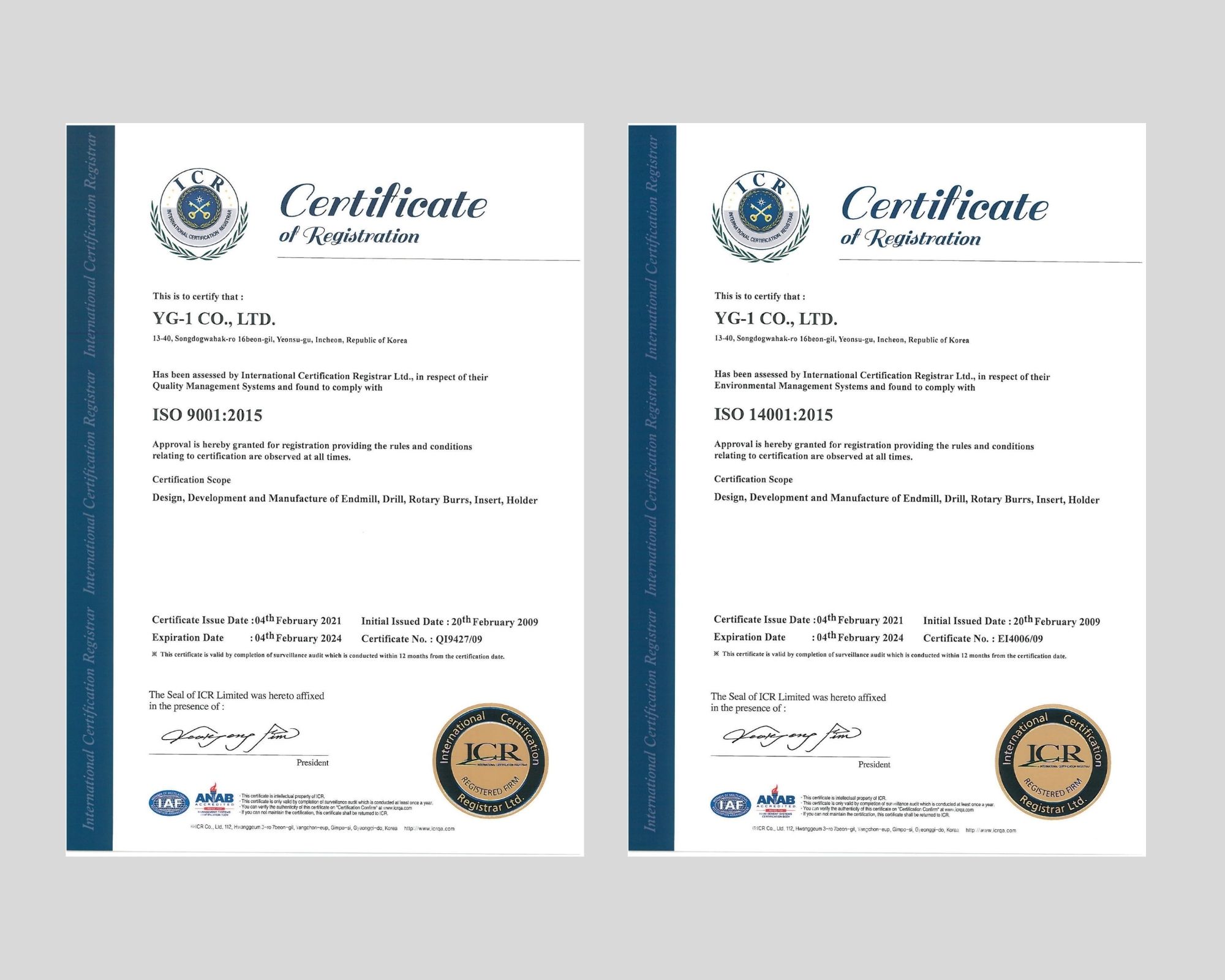 Odnowienie certyfikatów ISO - YG-1